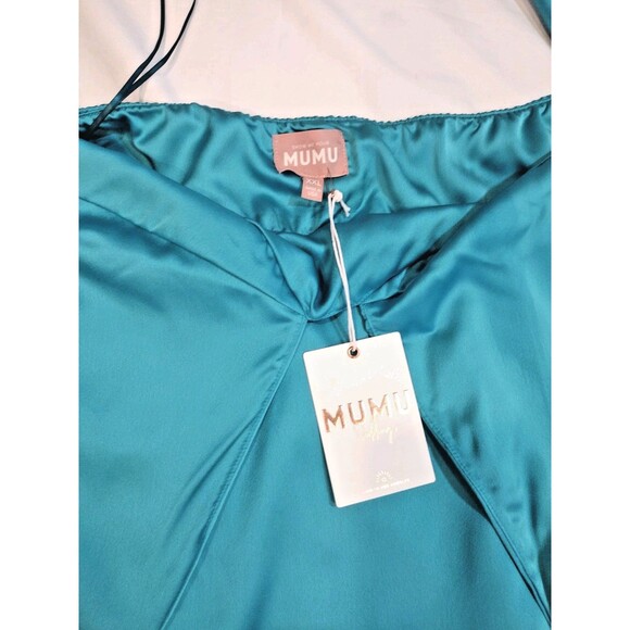 New! Show me your MuMu -Adele Halter Turquoise Maxi Dress - Teal Luxe Satin XXL - Picture 8 of 9